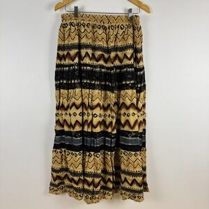 Pine Cove Vintage 90s XL Skirt Viscose Elastic Waist Tan Brown Black Pattern USA